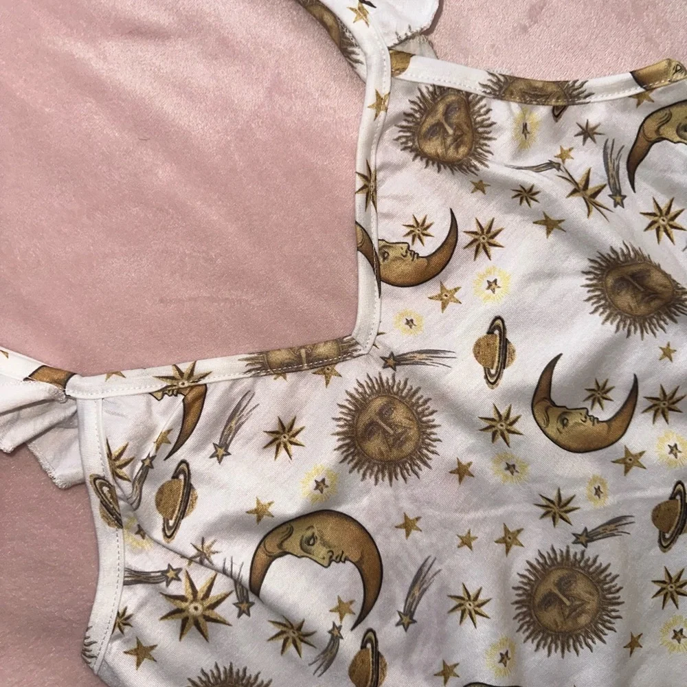 ROMWE Celestial Sun Moon Star Print Cream & Gold Pajama Lounge Set NWT, Size S - Picture 6 of 8